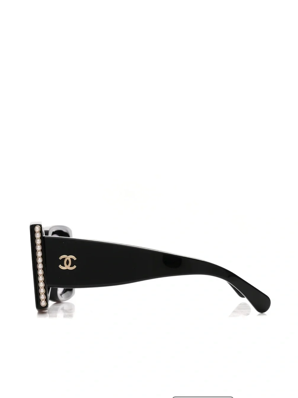 CHANEL Black Acetate Rectangle Sunglasses with Pearl, Gold CC Logo Pearl 5480-H
